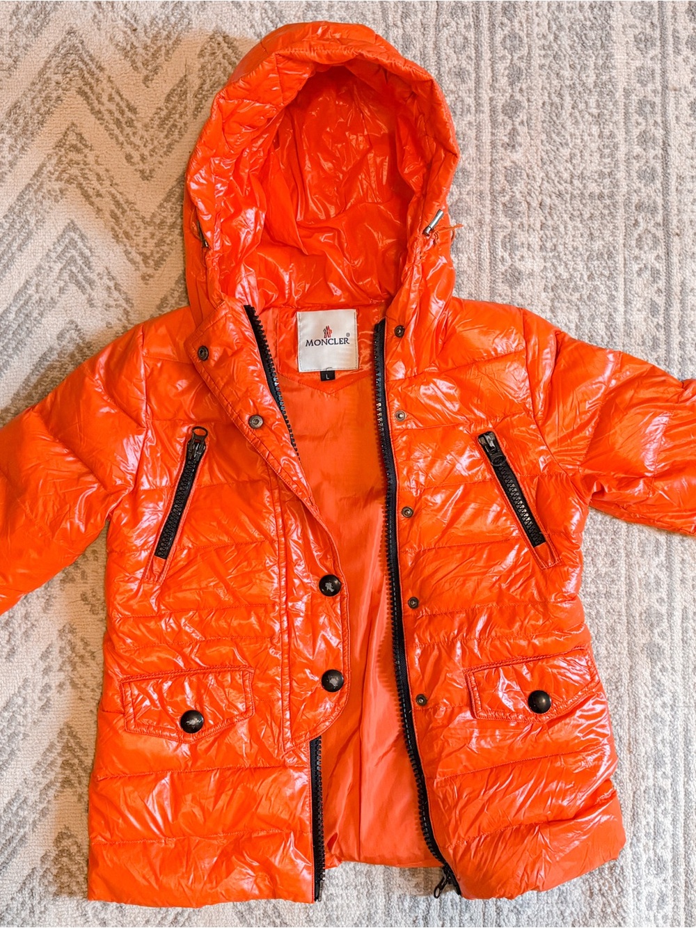 High Quality Replica Moncler Kids Bright Orange Hooded Puffer Coat